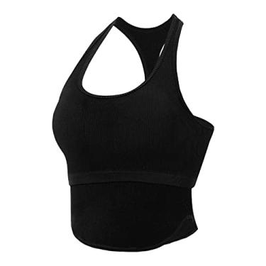 Imagem de Camiseta feminina costas nadador gráfica para treino plus size sem mangas elegante verão blusa rodada colete formal, Preto, P