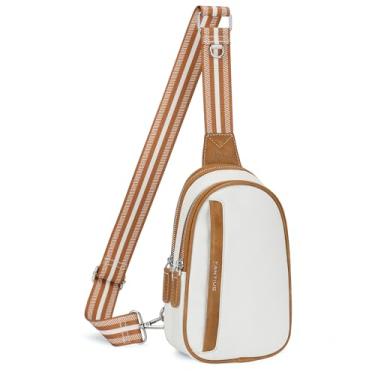 Imagem de TANTIUE Pequena bolsa tiracolo feminina, de couro vegano, pochete transversal para celular, bolsa de peito com alça ajustável, 01 - branco-marrom, Small