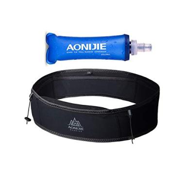 Imagem de AONIJIE Pochete de corrida com cinto de hidratação, com suporte de telefone para garrafa de água macia de 250 ml, para corrida, escalada, ciclismo, fitness, 3 cores, Preto, S/M