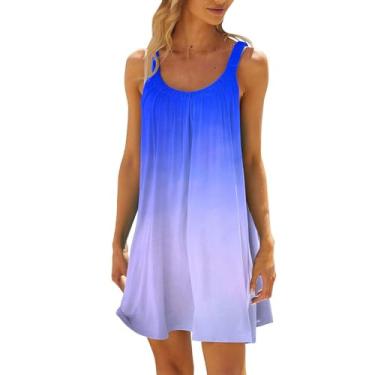 Imagem de Vestidos de verão femininos plus size floral sexy sem mangas vestido curto boho mini vestido de verão bonito casual, 011 Azul, P
