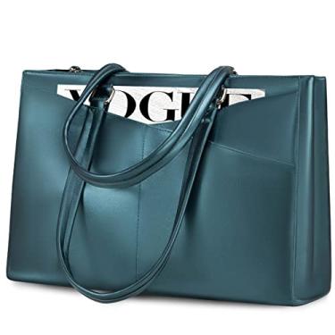 Imagem de Bolsa feminina para notebook LOVEVOOK, bolsa de couro PU impermeável para notebook de 15,6 polegadas, bolsa para trabalho, verde perolado