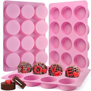 Imagem de Actvty Moldes redondos de biscoito de chocolate, 3 peças de moldes de silicone de chocolate com cilindro de 12 cavidades para Oreo coberto, mini bolos de geleia de biscoitos e bolos (rosa)