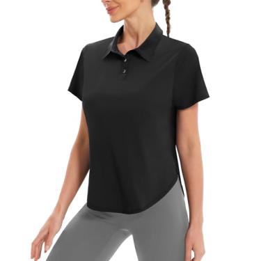 Imagem de addigi Camisa polo feminina de golfe FPS 50+, proteção solar, 3 botões, manga curta, secagem rápida, atlética, tênis, golfe, A_preto, GG