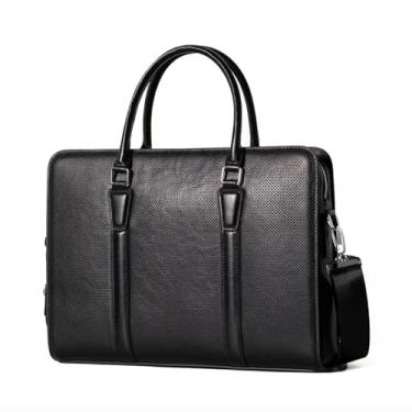 Imagem de Balidiya Maletas masculinas de couro genuíno de 35,5 cm com bolsa carteiro de negócios com cadeado, Preto