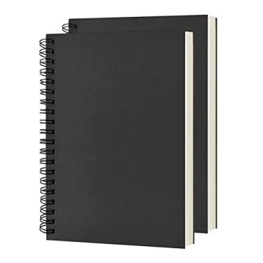Imagem de DSTELIN Caderno espiral em branco, pacote com 2, capa macia, caderno de esboços, 100 páginas/50 folhas, 19 x 13 cm, 100 g/m2, (preto)
