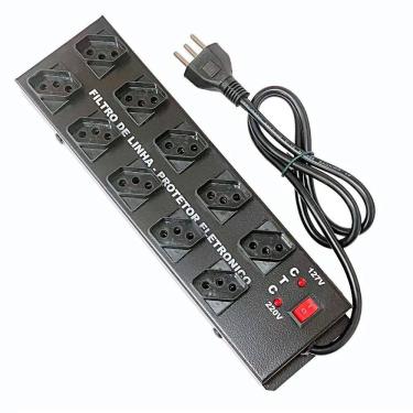 Imagem de Filtro de Linha Metálico Chapa 10 Tomadas Espaçadas Fusivel