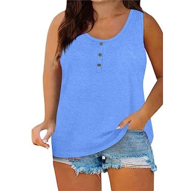 Imagem de Camiseta regata feminina plus size de verão cor sólida sem mangas casual com botões fofos roupas regatas, A1-bu2, XXG Plus Size