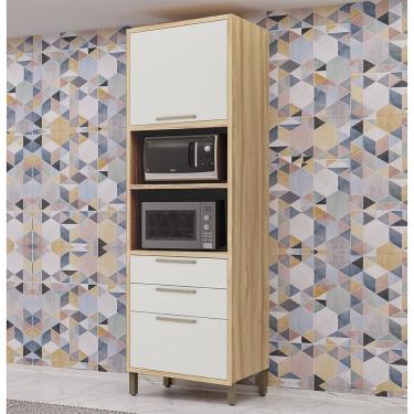 Imagem de Paneleiro Torre Quente com 2 Portas 2 Gavetas e Espaço Para Micro-ondas 100% MDF Vicenza Espresso Móveis Amêndoa/Off White