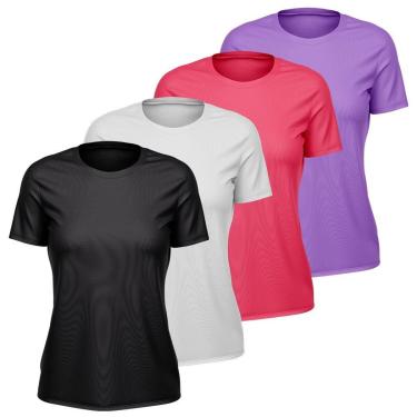 Imagem de Kit 4 Camisetas Feminina Dry Manga Curta Proteção UV Slim Fit Básica Academia Treino Fitness-Feminino