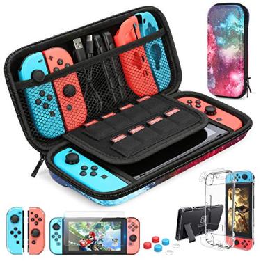 Imagem de HEYSTOP Estojo de transporte para Nintendo Switch com protetor de tela, kit de acessórios 9 em 1 Nintendo Switch e 6 peças de aperto de polegar, capa protetora para Nintendo Switch