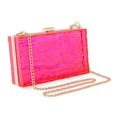 Imagem de WJCD Bolsa feminina transparente de acrílico para noite bolsa clutch transparente em forma de ondulação vintage para banquete, Vermelho rosa