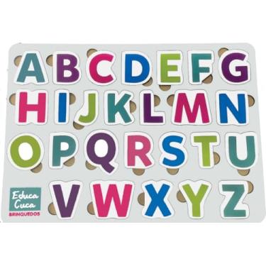 Imagem de Tabuleiro Alfabeto Letras Em Madeira Mdf Encaixe Pedagógico Educativo Brinquedo Quebra cabeça infantil Alfabeto