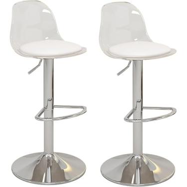 Imagem de Conjunto de 2 bancos de bar em acrílico - cadeiras giratórias elegantes com altura ajustável em couro PU e encosto transparente - bancos de bar modernos para cozinha doméstica, transparentes