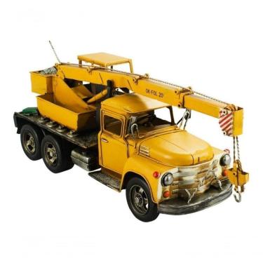 Imagem de Caminhão Guindaste Amarelo 18x13.5x46cm Estilo Retrô Vintage