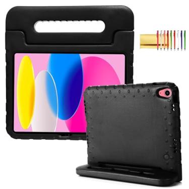Imagem de Capa infantil para iPad 10ª geração (2022), iPad 11 polegadas A16 2025 com suporte para lápis, alça Techcircle leve, espuma vinílica acetinada, proteção resistente contra quedas, preta
