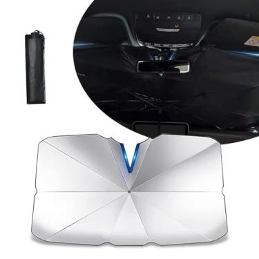 Imagem de Jewkot 1 pára-brisa dianteiro do carro, guarda-sol estilo guarda-chuva de 145 x 79 cm, escudo de luz retrátil, acessório de proteção interior, universal para a maioria dos veículos (prata #Open Type)