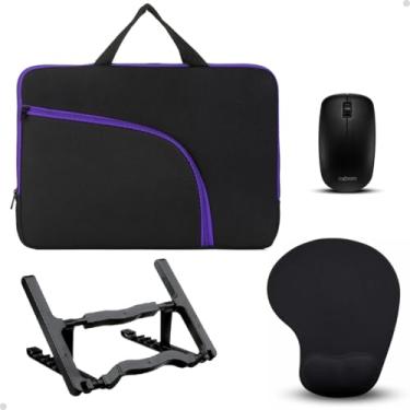 Imagem de Pasta Maleta Notebook Mouse Sem Fio Suporte Notebook Mousepad Kit Premium (Roxo, 14,1")