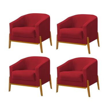 Imagem de Kit 4 Poltronas Living Base em Madeira Maciça Flórida Veludo Vermelho