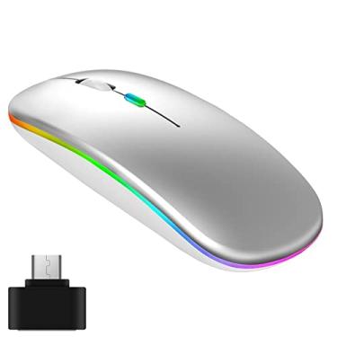 Imagem de Mouse óptico sem fio 2.4G+BT3.0+BT5.2 Conexão de três modos Mouse ergonômico mudo Bateria de 500mAh integrada para PC Laptop Prata