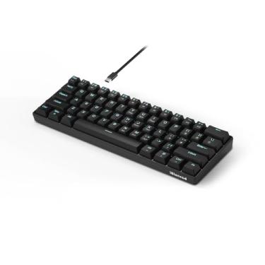Imagem de vaca de ferro preta K61 eixo hot-swappable de teclas completas sem impulsos retroiluminação azul teclado mecânico separado eixo cinza-amarelo ciano