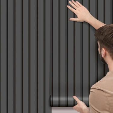 Imagem de Papel de Parede Madeira Ripada Cinza Chumbo Autocolante 1 Metro - Pape