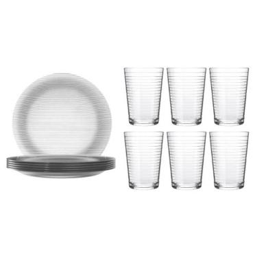 Imagem de Jogo 6 Pratos Rasos Diamante + 6 Copos Ginga 265ml Conjunto - Nadir Fi