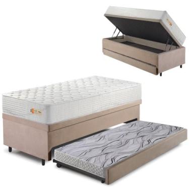 Imagem de Bicama Box Baú Suede Bege 88x188 com Colchão Ecoline D33 Ecoflex - Cam