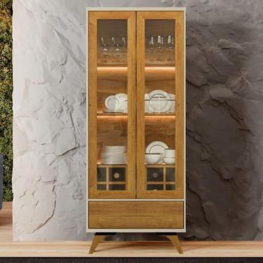 Imagem de Cristaleira 2 Portas Com LED - Vitrum-Off White/Naturale - Mavau Móvei