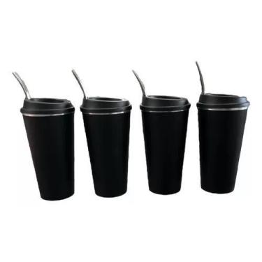 Imagem de Kit 04 Copos de Tereré Verão Preto com Tampa e Bomba - Tereré Maringá