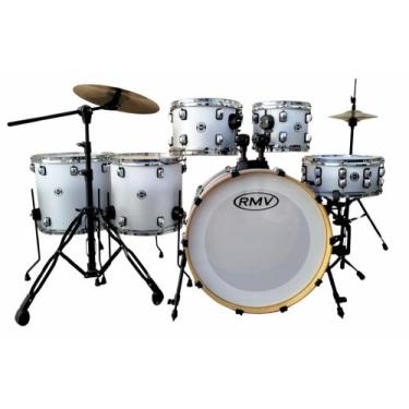 Imagem de Bateria Rmv Colors B22,10,12,14,16cx14 Branca com prata C/aros Cromado