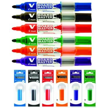 Imagem de Pincel Quadro Branco Pilot Wbma Recar Kit 6 Cores + 6 Refil