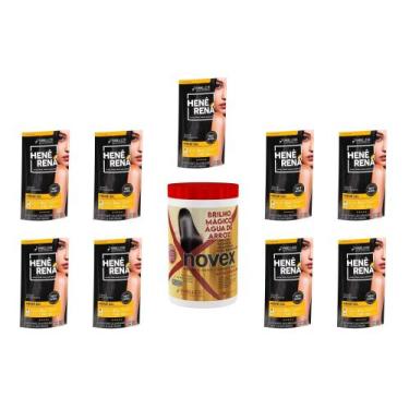 Imagem de Hene Em Gel Rena Preto Natural 09x180gr Pouch+Brilho Magico Agua Arroz