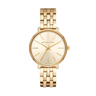 Imagem de Michael Kors Relógio feminino Pyper com três ponteiros de aço inoxidável dourado (modelo: MK3898), Dourado, One Size, Minimalista, movimento de quartzo