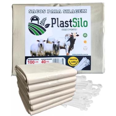 Imagem de 100 Sacos Para Silagem Branco 200 Micras 51x110 + 100 Abraçadeiras - P