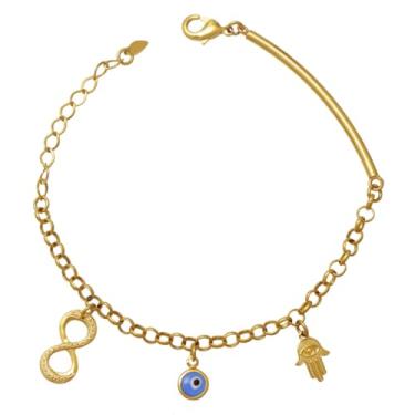 Imagem de Pulseira Hamsá Olho Grego Infinito Folheada A Ouro 18k Softjoias