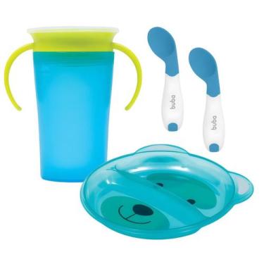 Imagem de Kit Copo Treinamento Com Colher Termossensível E Prato Buba, Azul