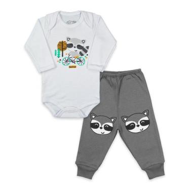 Imagem de Conjunto Body Manga Longa Baby Duck Comfort Guaxinim Bike Branco, RN