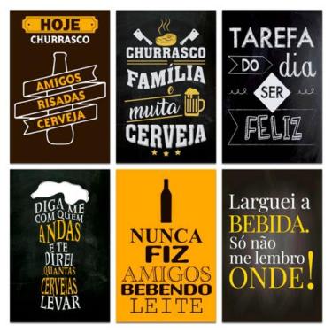 Imagem de Kit Placas Quadros Decorativo Churrasco Frase 6 pçs 20x13 cm - Art Pri