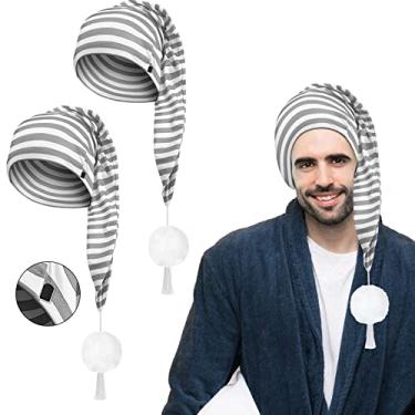Imagem de Eurzom 2 peças de boné de dormir masculino ajustável listrado com bola pompom para festa de fantasia diária de Natal, Cinza e branco, about 23.6 inches