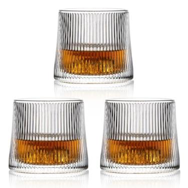 Imagem de Noevany Copos de uísque de 170 g - Conjunto antigo de 3, bebidas alcoólicas Bourbon para coquetel, copos de uísque à moda antiga (listras verticais)