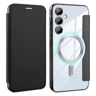 Imagem de Bizzib Capa para Samsung Galaxy A55, Compatível com Magsafe, Slim Fit Flip, Capa Carteira de Couro PU, Protetora com Bloqueio RFID, Slot para Cartão Embutido, Protetor de Lente, Preta