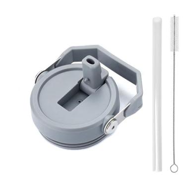 Imagem de Tampa de copo de substituição para Stanley IceFlow 590 ml, 850 g, tampa flip com canudo reutilizável, escova de limpeza (cinza, 590 ml e 850 g)