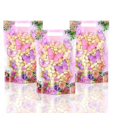 Imagem de 30 unidades de bolsa com zíper de borboleta, bolsa de pé de borboleta, lembrancinha de festa, biscoitos, lanche, bolsa resselável, bolsa Mylar com janela transparente e alças para chá de bebê, artigos