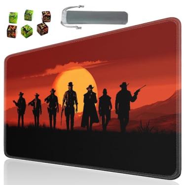 Imagem de SOTWONSO Jogo de tabuleiro para tapete de mesa TCG tamanho 60 x 35 cm, mousepad compatível com MTG RPG CCG, jogo de cartas colecionáveis com 6 dados (tapete 142) Cowboy