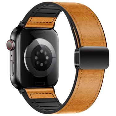 Imagem de Eweison Pulseiras de couro genuíno compatíveis com Apple Watch séries 10, 9, 8, 7, 6, 5 e 49 mm, para Apple Watch séries 10, 9, 8, 7, 6, 5, 4 e SE Ultra/Ultra 2 de 44 mm, 45 mm, 46 mm e 49 mm