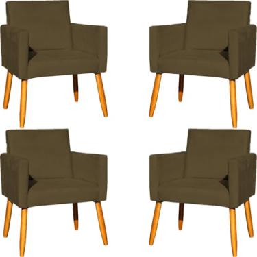 Imagem de Kit 4 Poltronas Para Sala Decorativas Nina Cadeiras Reforçadas Confortáveis Para Recepção Manicure Sala De Espera Escritório Consultório Suede Cores Pé Castanho (Marrom)