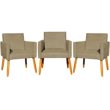 Imagem de Kit 3 Poltronas Decorativas Para Sala Nina Cadeiras Reforçadas Para Recepção Manicure Para Sala De Espera Consultório Escritório Suede Cores Pé Castanho (Nude)