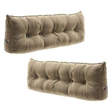 Imagem de Kit 02 Almofadas Para Cabeceira Encosto Apoio Lombar Spot 160cm com Porta Celular Veludo - Desk Design