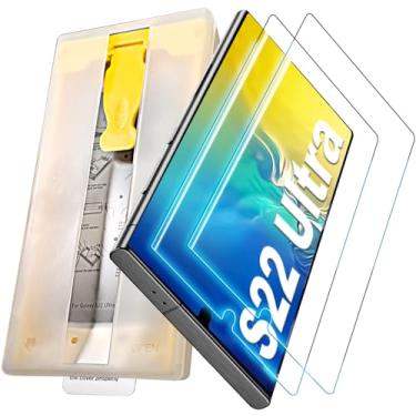 Imagem de Pozlle Pacote com 3 protetores de tela para Samsung Galaxy S22 Ultra de 6,8 polegadas com película transparente HD curva 3D, [cabine de alinhamento automático/sem bolhas], capa protetora de