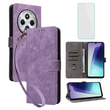 Imagem de IUQXU Capa carteira para celular Xiaomi Redmi 14C / Xiaomi Poco C75 com protetor de tela [bloqueio RFID] Capa de celular feminina masculina para celular Redmi14C 4G Redmi A4 PocoC75 14C LTE roxo